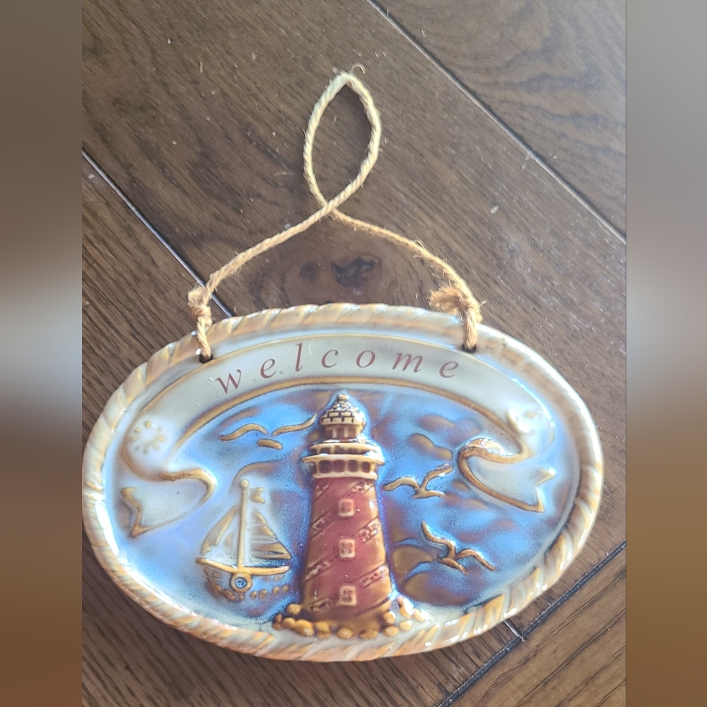 Lighthouse ceramic welcome plaque